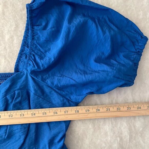Nine West Womens Royal Blue Puff Sleeve Y2K Preppy Peplum Blouse Top Size XL - Picture 6 of 9
